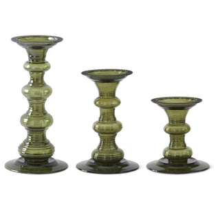 Transparent Green Glass Pillar Candleholder - Choose Size