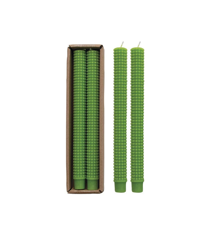 Set of 2 Green Hobnail Taper Candles