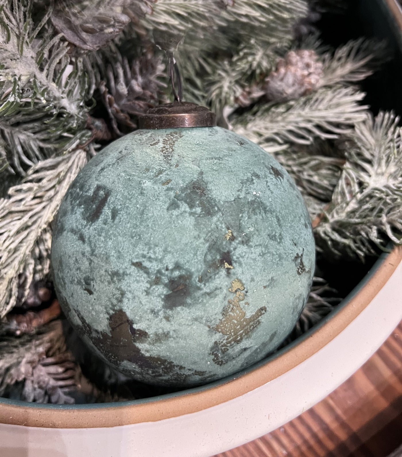 Marbled Green Glass Ball Ornament - Choose Size