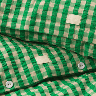 Baek and Bolge Duvet Seersucker Cover Set - Green and Sand