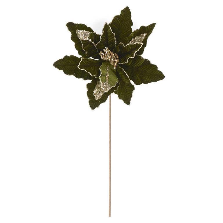 24" Green Velvet Poinsettia Stem