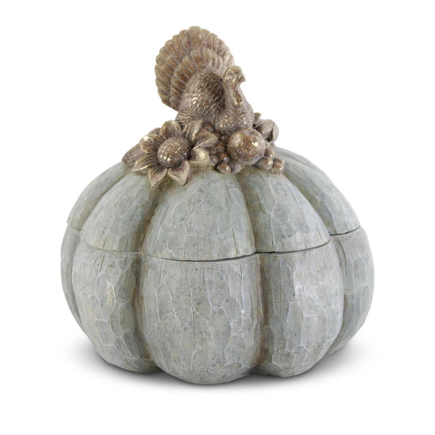 Green Pumpkin Container with Gold Turkey Top