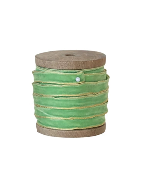 10 Yards Wooden Spool with Velvet Ribbon with Gold Edge - Choose From 3 Colors