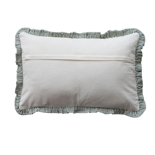 24" Green and White Striped Lumbar Pillow with Ruffle