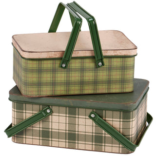 Distressed Green Tartan Bin - Choose Size