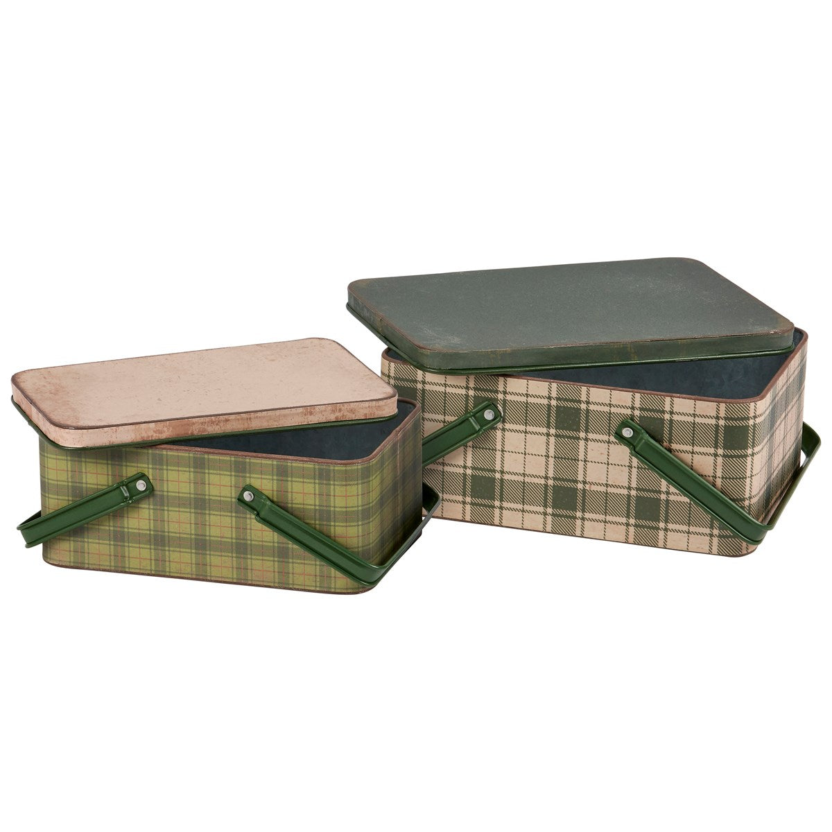 Distressed Green Tartan Bin Set - Choose Sizw