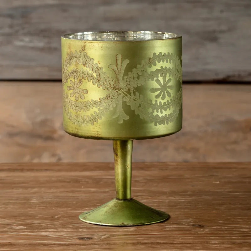 Antiqued Olive Etched Trifle Compote