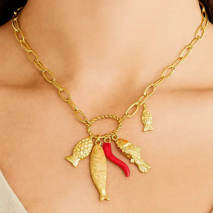 Greta Sardine Fish Charm Necklace – Cotton & Crete