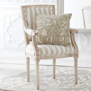 Whitewashed Wood Gray Striped Upholstered Chair