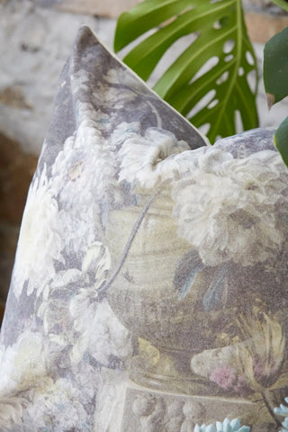 26" Velvet Architectural Floral Bouquet Square Euro Pillow