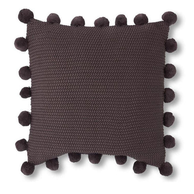 20" Knit Pompom Pillow - Grey