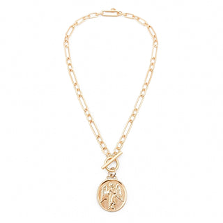 Powerbeads By jen Paperclip Necklace with Matte Gold Guardian Angel