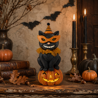 Masquerade Black Cat LED Pumpkin