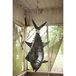 Recycled Hand-hammered Metal 3 Dimensional Tuna with Sisal Rope