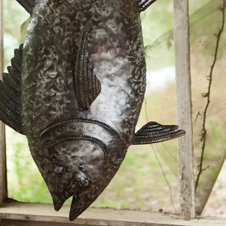 Recycled Hand-hammered Metal 3 Dimensional Tuna with Sisal Rope