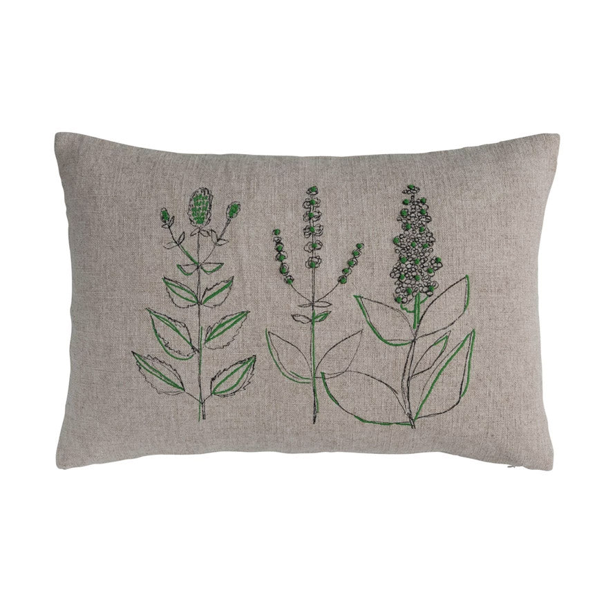 Hand Embroidered Botanical Pillow