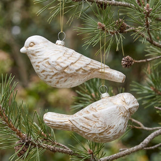 Glittered Interior Gold Hand-Painted Glass Bird Ornaments - Choose Style