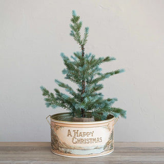 Vintage Style Happy Christmas Embossed Tin Bucket
