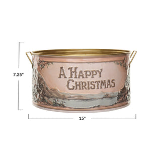 Vintage Style Happy Christmas Embossed Tin Bucket