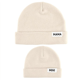 Mama and Mini Knit Beanie Hat Set - Cream