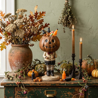 Vintage Style Paper Mache Pumpkin Boy Candy Dish