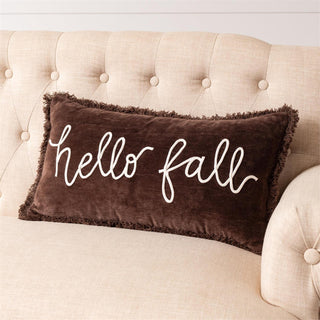 22" Hello Fall Brown Velvet Lumbar Pillow