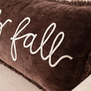22" Hello Fall Brown Velvet Lumbar Pillow
