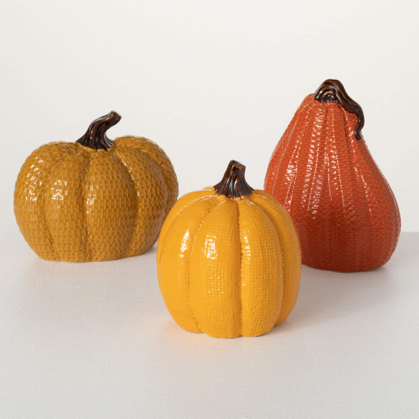 Set of 3 Textured Ceramic Pumpkins