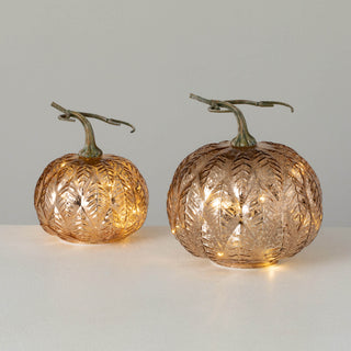 Lighted Gold Leaf Pattern Pumpkin - Choose Size