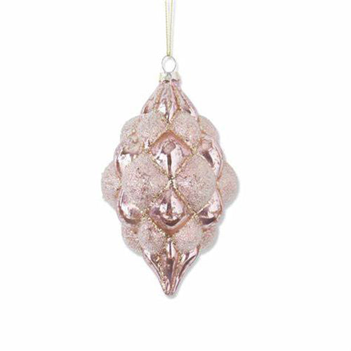 6" Beaded Pink Mercury Glass Hobnail Ornament