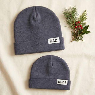 Dad and Dude Knit Beanie Hat Set - Grey