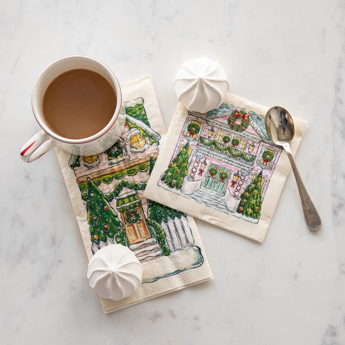 Holiday Home Tree Napkins - Choose Cocktail or Guest Size