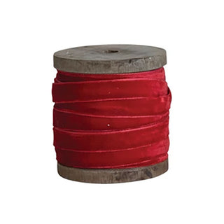Wooden Spool with Velvet Ribbon - Choose From 3 Holiday Colors