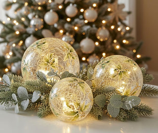 Holly Crackle Glass LED Crackle Glass Tabletop Globe with Timer - Choose Size