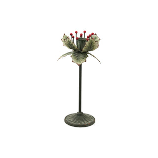 Painted Metal Holly Leaf Taper Holder