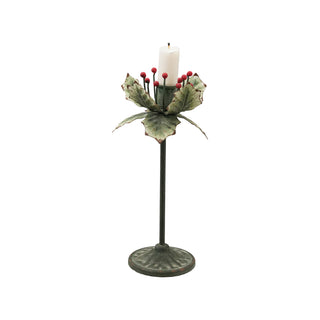 Painted Metal Holly Leaf Taper Holder