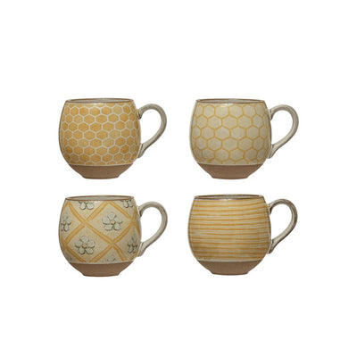 Set of Four 16oz. Stoneware Honeybee Mugs