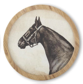 15.75" Round Natural Framed Horse Head Print - Choose Style