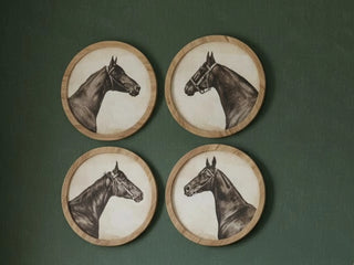 15.75" Round Natural Framed Horse Head Print - Choose Style