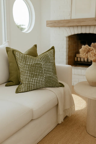18" Houndstooth Sage Green Velvet Pillow