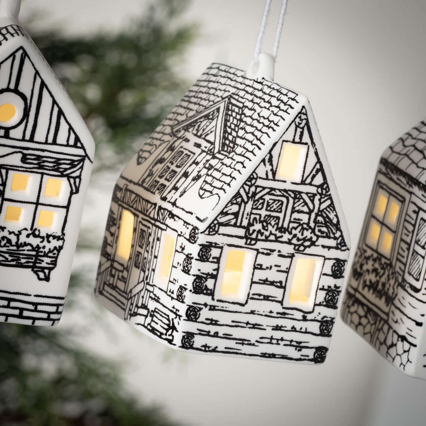 Set of 3 LED White Rustic Cabin Ornaments