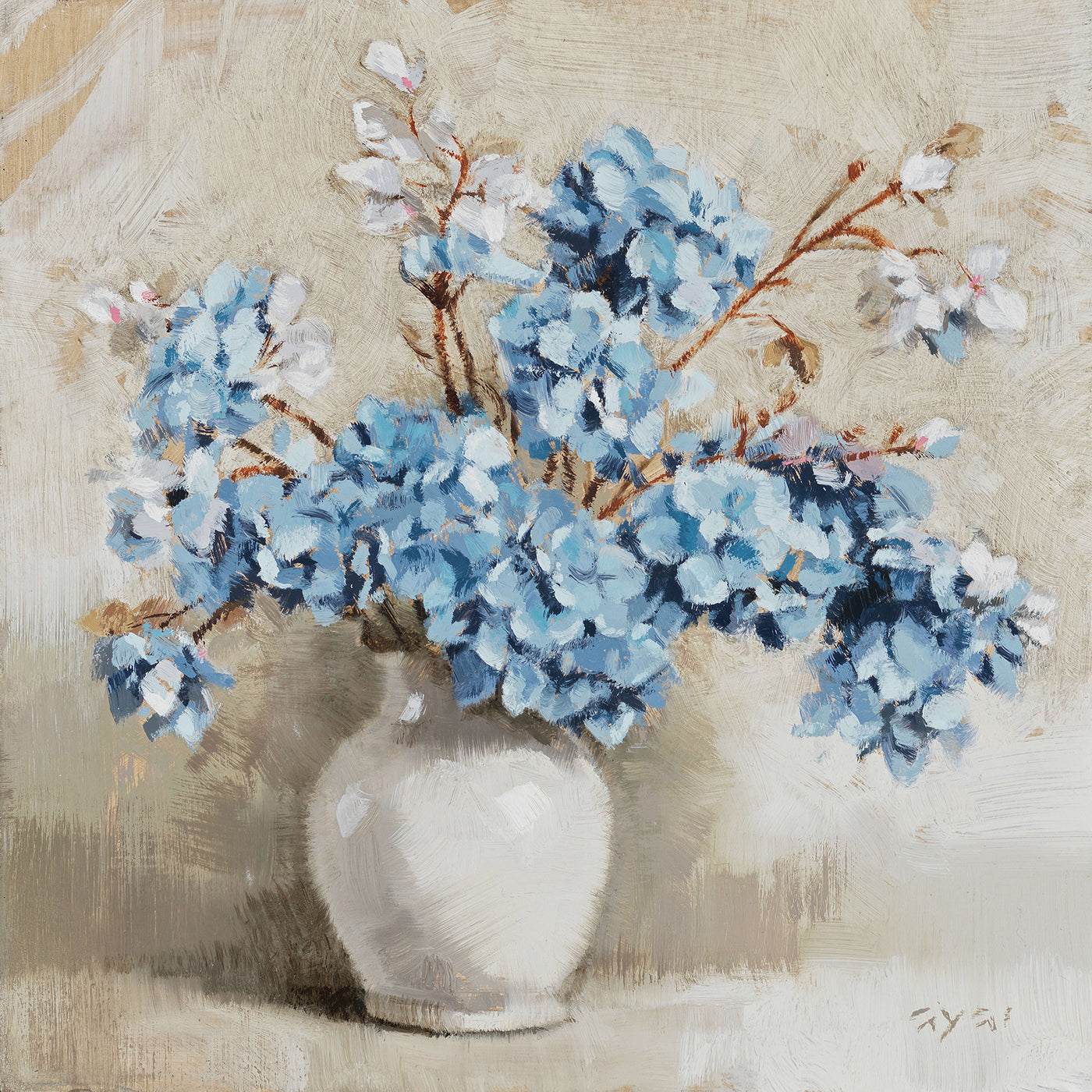 Hydrangea Bouquet on Canvas Artwork Wall Decor -14" x 14"