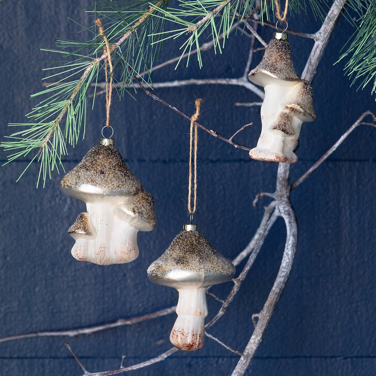 Glass Iced Mushroom Ornament - Choose Style