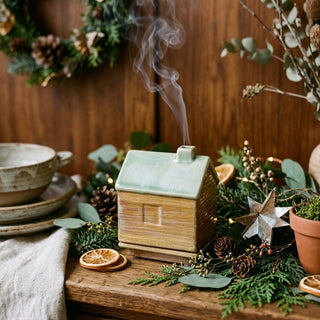 Stoneware House Shaped Incense Burner with Base
