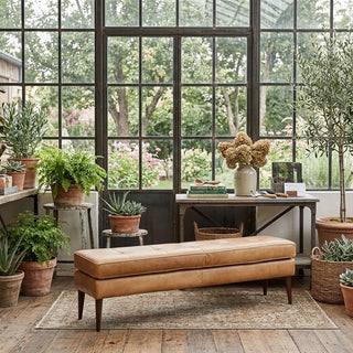 71" Saddle Italian Leather Bench