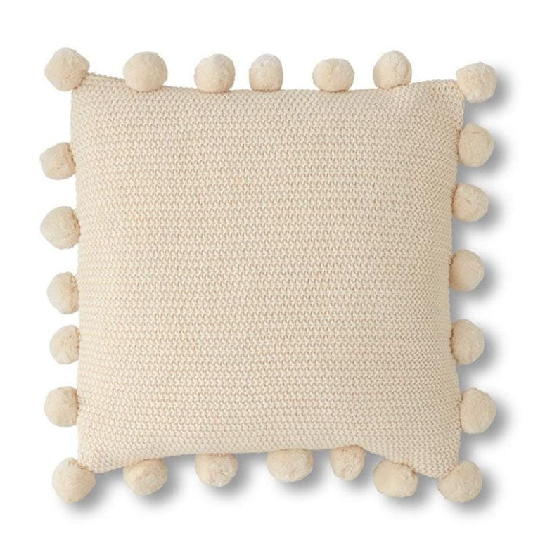 20" Knit Pompom Pillow - Ivory