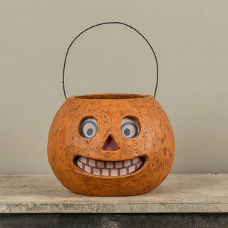 Vintage-Style Happy Jack-O-Lantern Candy Container with Handle - Large