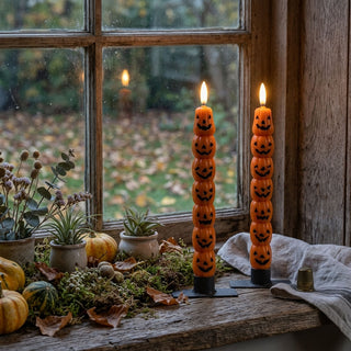 Set of 2 Jack O'Lantern 3D Flame Taper Candles