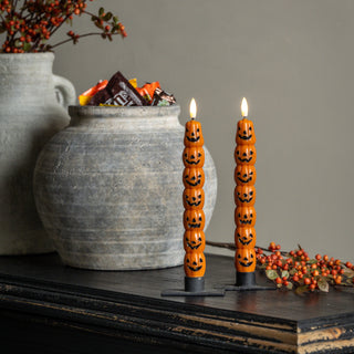 Set of 2 Jack O'Lantern 3D Flame Taper Candles