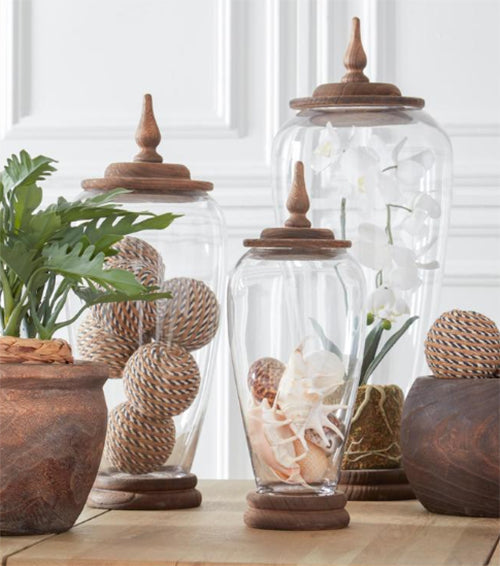 Glass Jar with Wood Base and Lid - Choose Size